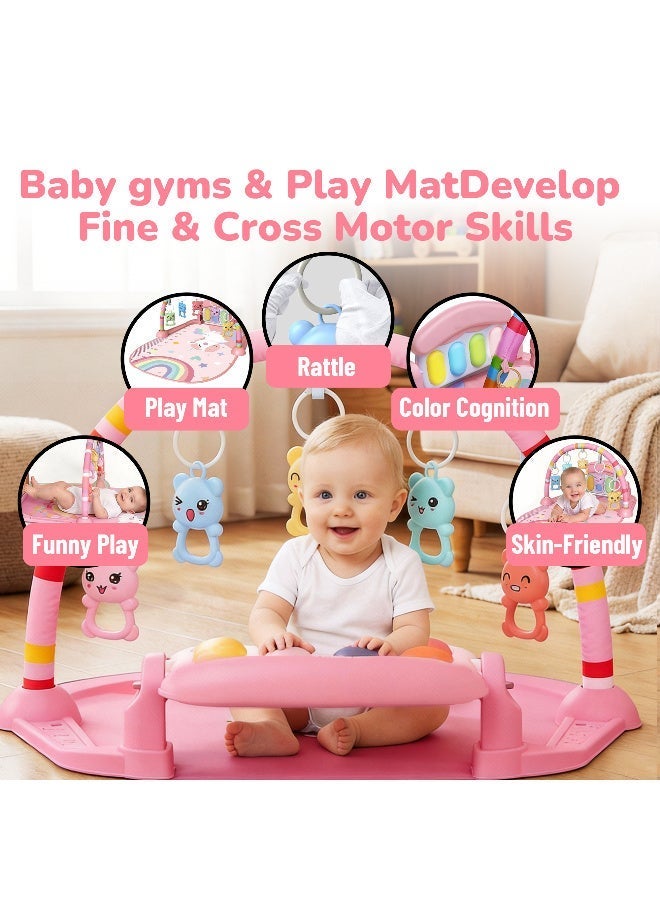 Baby play mat baby gym frame, play piano baby activity gym mat, lie down and play 3 in 1 fitness music and light fun piano - Image 3